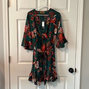Boohoo Plus Floral Wrap Belted Dress